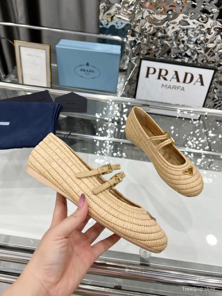 Prada Summer New Raffia Ballet Flats - KFY00340