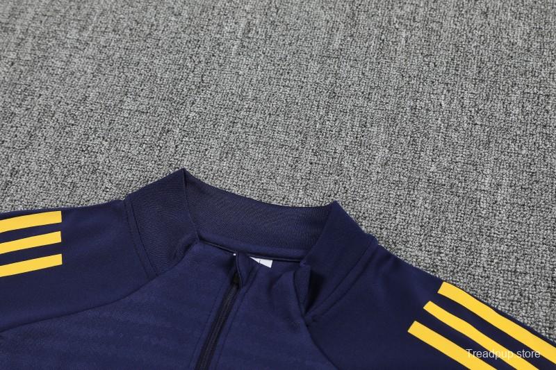25/26 Boca Juniors Navy Blue with Yellow Stripes Half Zipper Jacket Tracksuit +Long Pants