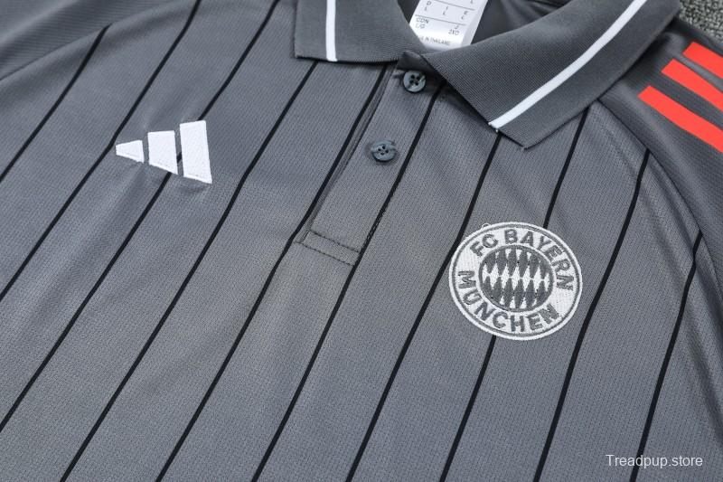26/27  Bayern Munich Grey Stripes Polo Training Shirt + Long Pants Tracksuit