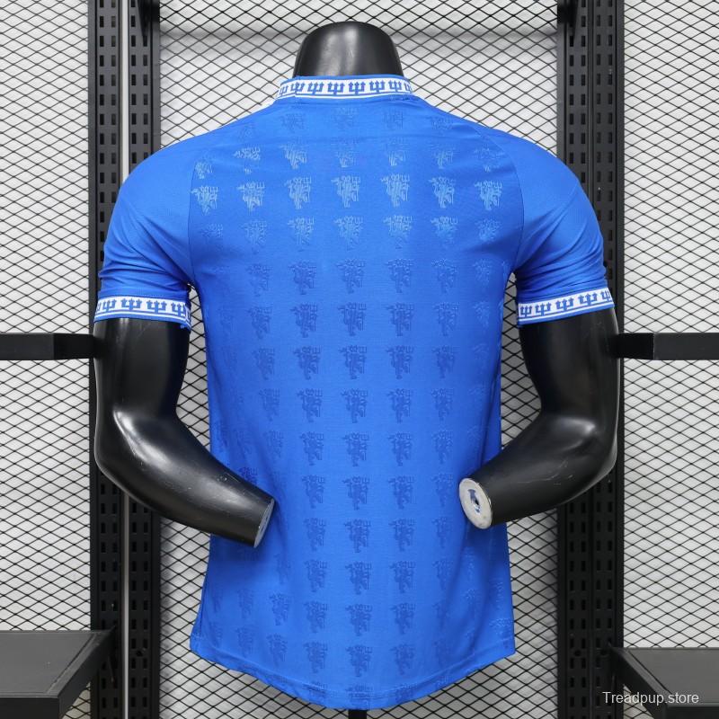 Player Version 26/27 Manchester United Blue with All-Over Devil Jacquard Pattern Jersey