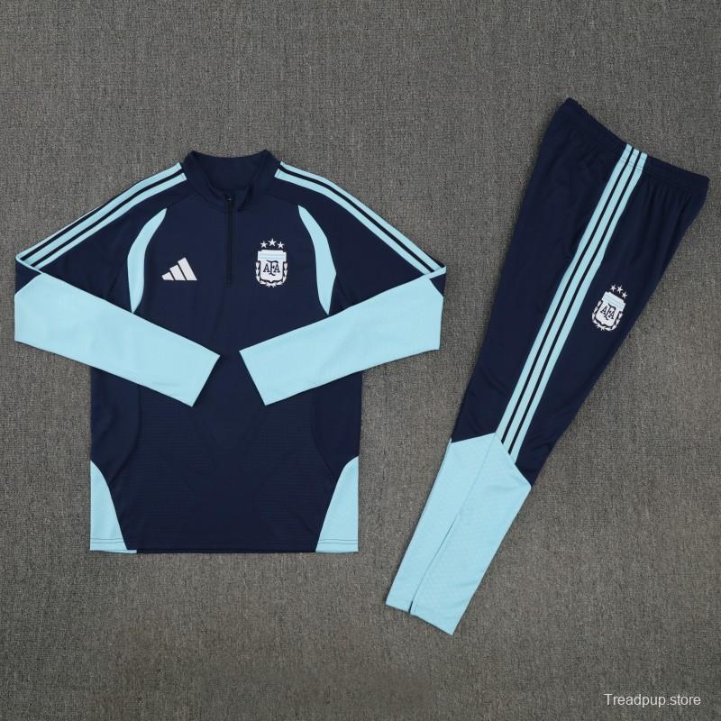 26/27  Argentina Navy Blue  Half  Zipper Jacket Tracksuit + Long Pants
