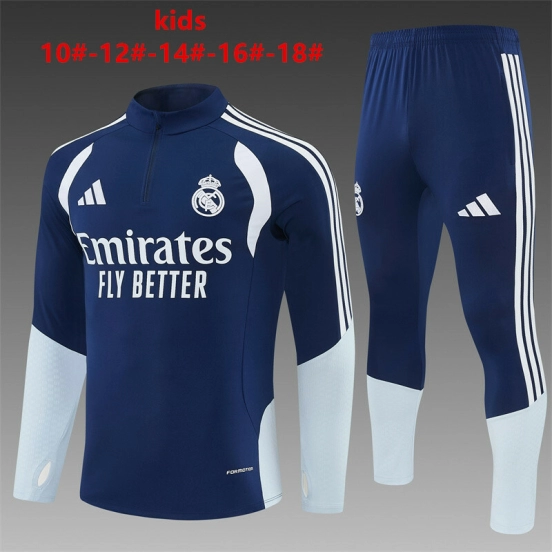26/27 Kids Real Madrid Away Navy Blue Half Zipper Jacket Tracksuit + Long Pants