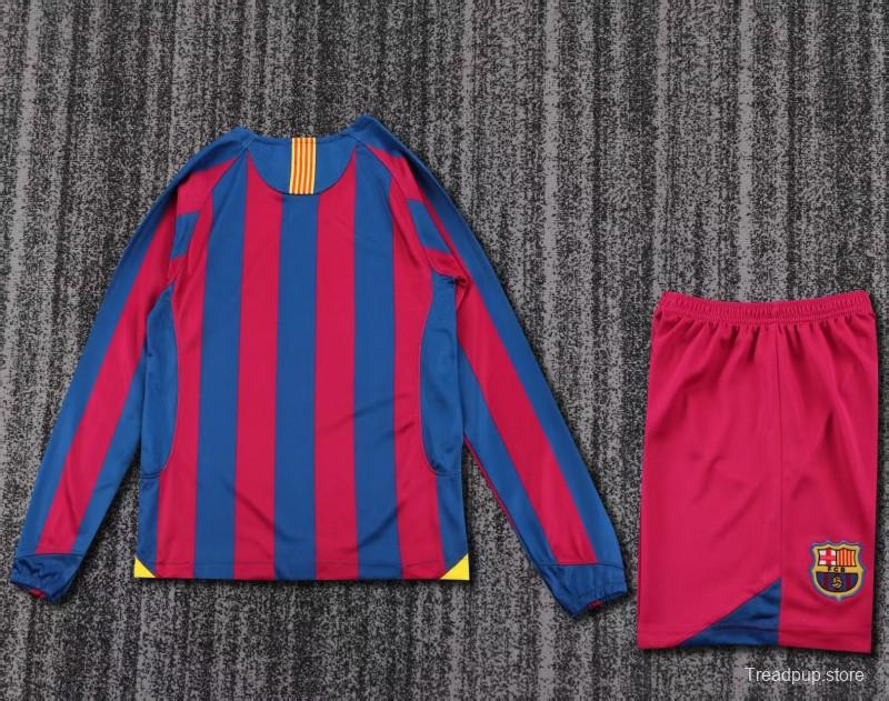 Retro Kids 05/06 Barcelona Home League Version Long Sleeve Jersey
