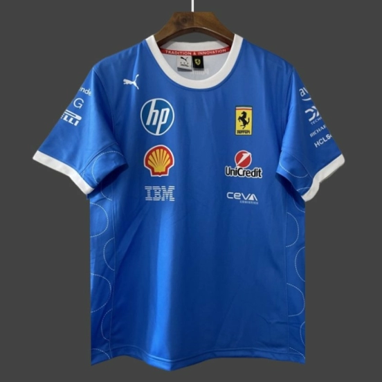 25/26 F1 Ferrari Racing Blue with Multi-Sponsor Design Jersey