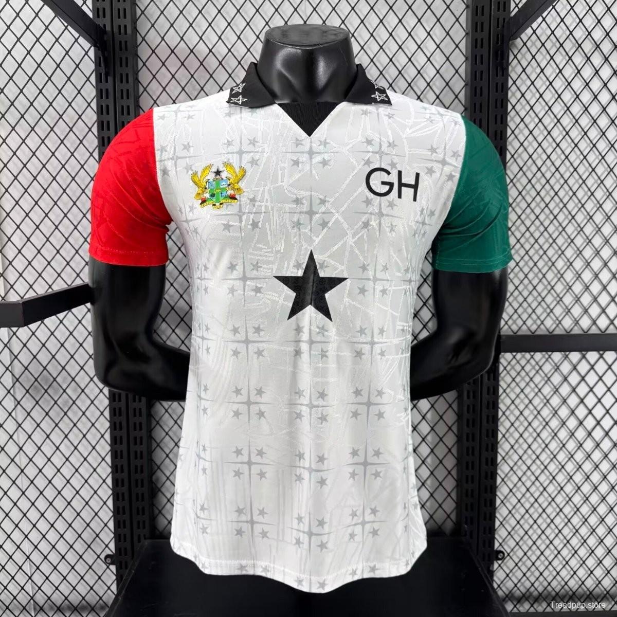 Player Version 2026 Ghana White with Black Star and Red-Green Sleeves Jersey