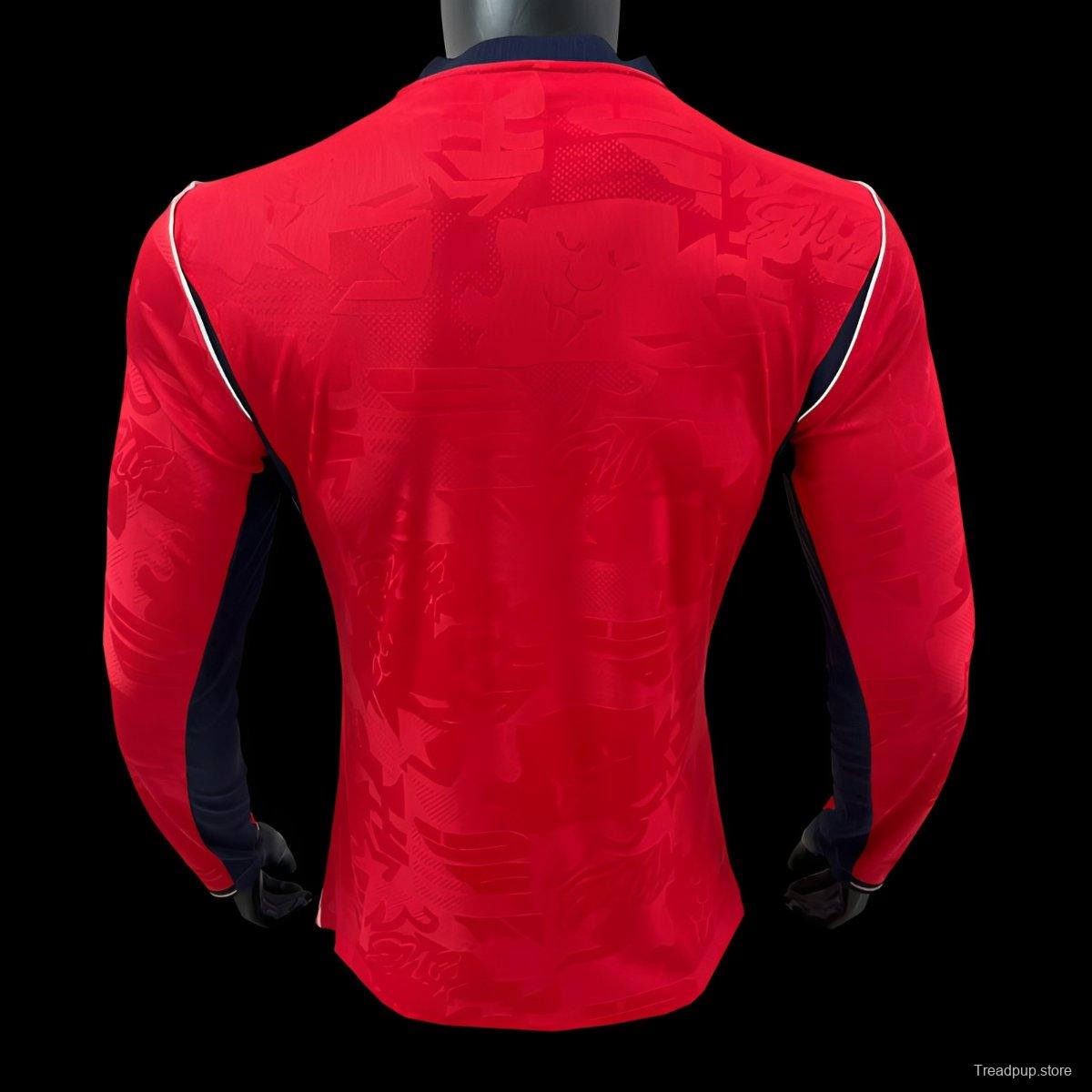 Player Version 2026 England Away Long Sleeve Red Long Sleeve Jersey